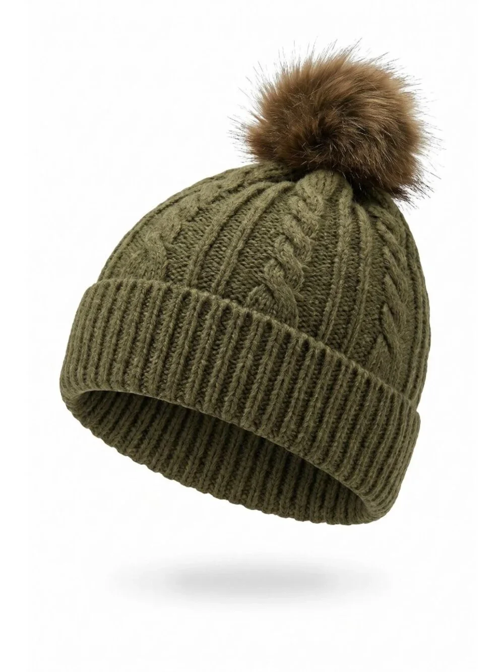 NWT DSG Girls Olive Green Cable Knit Pom Beanie Cozy Winter Hat One Size Youths